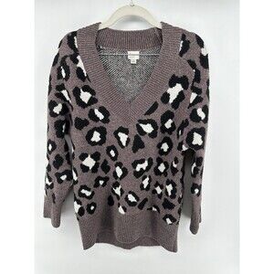 A New Day Oversized Leopard Print Sweater Women's Size S V-Neck Purple Knit